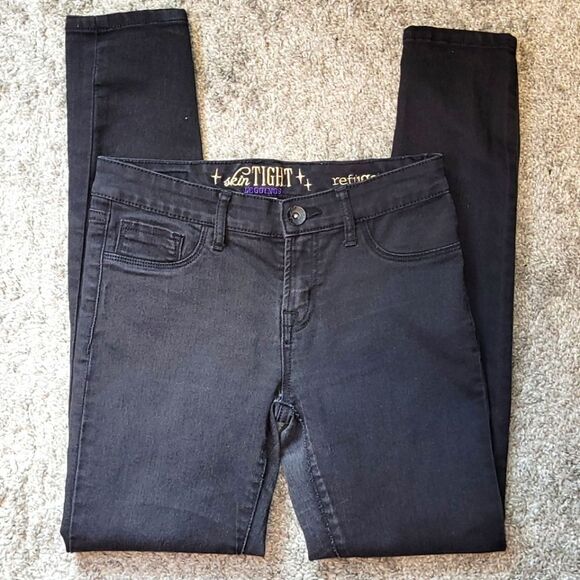 🌴REFUGE SKIN TIGHT JEANS Black size 8 - Picture 1 of 4